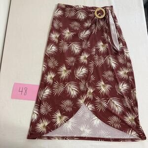 Luna Maroon Palm Print Wrap Skirt with Buckle Size Small